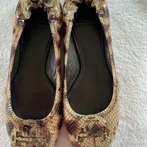 Tory Burch leopard snakeskin flats
